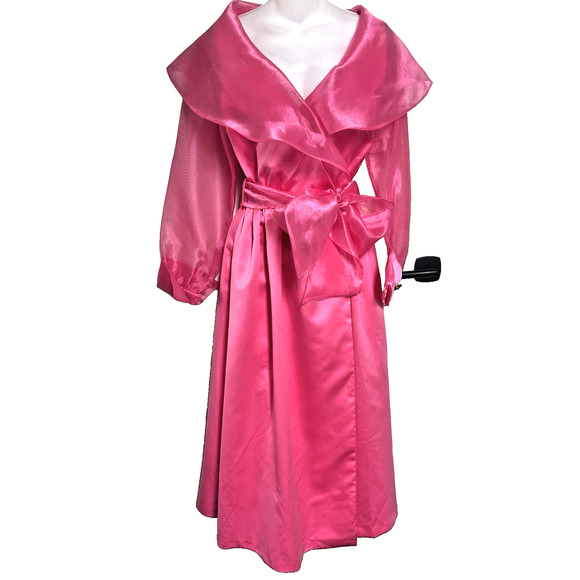 Victoria's Secret Dresses & Skirts - Victoria Secret‎ Retro Glam Wrap Dress Pink Satin & Organza, Big Collar sz S